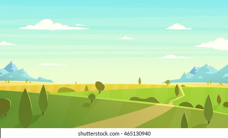 Natural landscape. Cartoon illustration style.