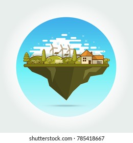 Natural landscape in the cartoon style. a beautiful park.Environmentally friendly natural landscape.Vector illustration