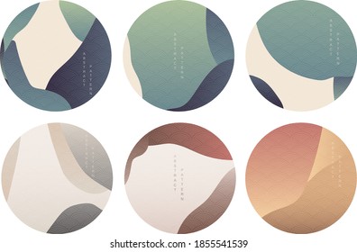 Natural Landscape circle backgrounds with Japanese pattern vector. Geometric template in traditional of Japan. Mountain in Asian poster design. Gradient abstract arts . Logo and icon design.
