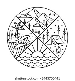 Natural landscape in circle frame illustration