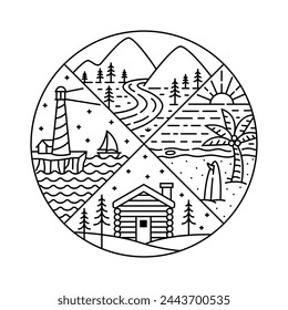 Natural landscape in circle frame illustration