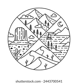 Natural landscape in circle frame illustration