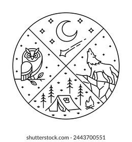 Natural landscape in circle frame illustration