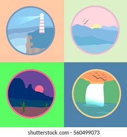 natural landscape in a circle frame vector flat icon