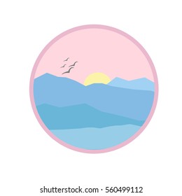 natural landscape in a circle frame vector flat icon