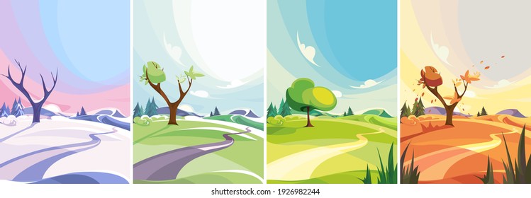 Natural landscape at different times of year. Beautiful non-urban scenes in vertical orientation.