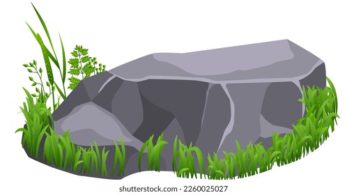 El paisaje natural. Rock con hierba verde en crecimiento