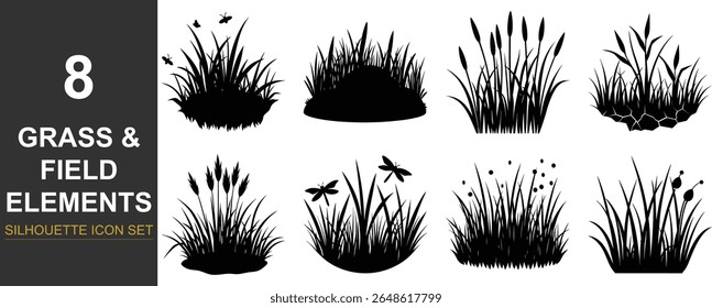 Natural landscape elements with a distinctive silhouette style for design projects