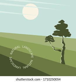 Natural landscape - field, tree - vector. Tourism. Travels
