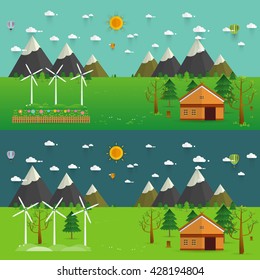Natural landscape in the flat style. a beautiful park.Environmentally friendly natural landscape.Vector illustration