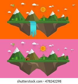 Natural landscape in the flat style. a beautiful park.Environmentally friendly natural landscape.Vector illustration