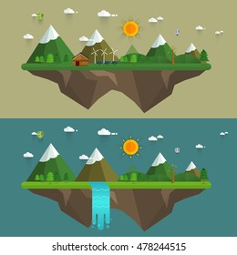 Natural landscape in the flat style. a beautiful park.Environmentally friendly natural landscape.Vector illustration