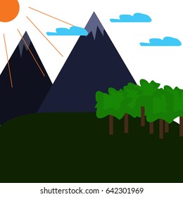 Natural landscape in the flat style. Environmentally friendly natural landscape. Green landscape with mountains