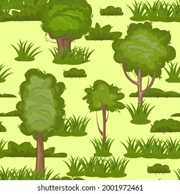 Natural landscape with forest and green trees. Seamless. Beautiful rural country side. Vector