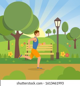 Natural landscape garden, runner, vetcor illustration