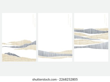 Natural landscape with hand drawn line pattern vector. Abstract art background with Mountain forest template. 