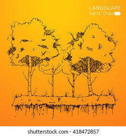 Natural landscape in Hand drawn style. a beautiful park.Environmentally friendly natural landscape.Vector illustration