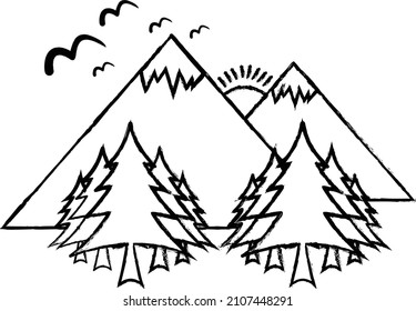 Natural Landscape Icons, Thin Line Style. Forest and valley.
