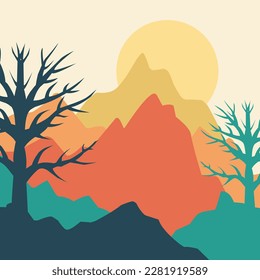 natural landscape illustration design, with mountain and trees elements