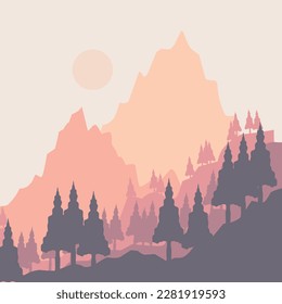 natural landscape illustration design, with mountain and trees elements
