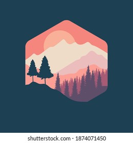 natural landscape illustration design template, with trees and mountains design