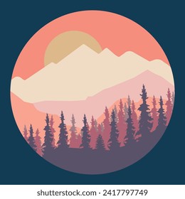 natural landscape illustration design template, with trees and mountains design. eps 10