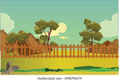 Natural landscape illustration, Sun dropping field vector artwork. 