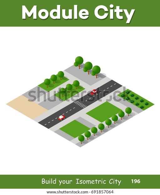 Natural landscape isometric forest with trees and\
plants, expressway with\
cars