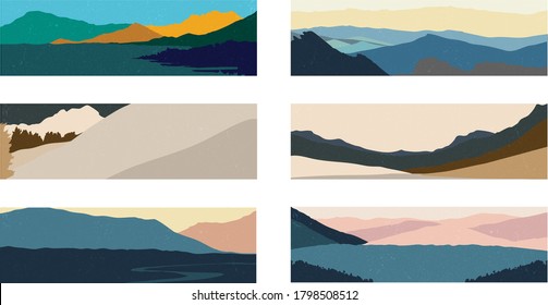 Natural landscape with Japanese wave pattern vector. Abstract art background with Mountain forest template.