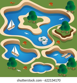 Natural landscape. Lake. Isometric. Vector illustration.