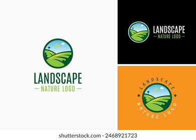 Naturlandschaft Logo-Design mit frischem grünem Gras, Landwirtschafts-Logo mit rustikalem Gefühl, Landwirtschafts-Logo-Design Vorlage