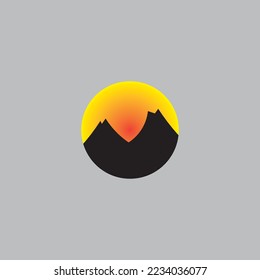 Natural landscape logo design with sunset sun.