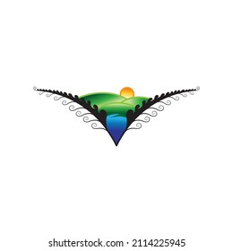 natural landscape logo illustration feather design vector