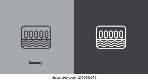 Natural landscape logo with striped design, minimalist design, suitable for your project with a nature and adventure theme.