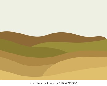 Natural landscape in a minimalistic style. Plains and mountains, fields and meadows. Boho decor for prints, posters and interior design. Mid Century modern decor. Vector illustration