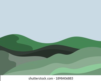 Natural landscape in a minimalistic style. Plains and mountains, fields and meadows. Boho decor for prints, posters and interior design. Mid Century modern decor. Vector illustration