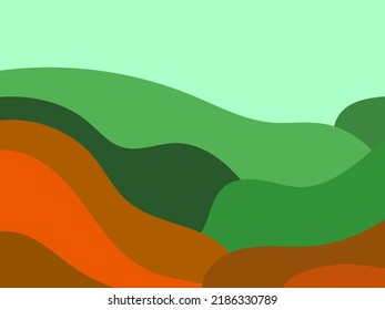Natural landscape in a minimalistic style. Plains and mountains, fields and meadows. Boho decor for prints, posters and interior design. Mid Century modern decor. Vector illustration