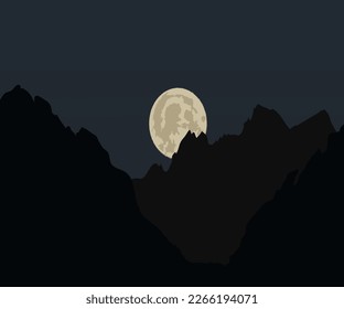 Natural landscape with moon mountain silhouette fit for background, postcard, etc.