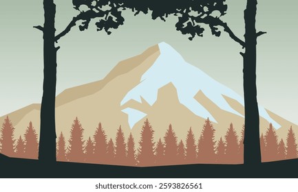 Natural landscape in the morning, mountains and tree silhouettes