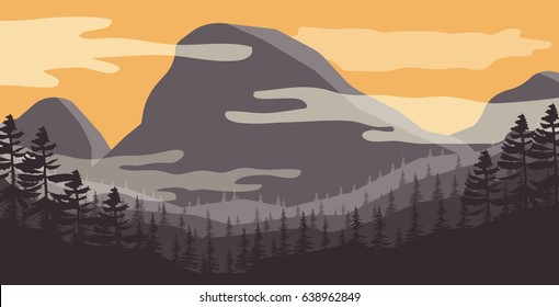 Natural Landscape with Mountain, Vector illustration.

