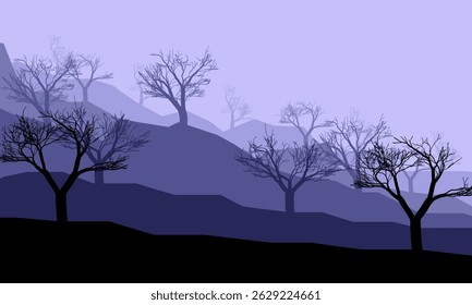 Natural Landscape Mountain View in the Morning with Tree Silhouette