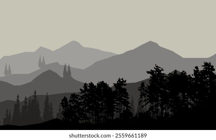 Natural Landscape Mountain View and Tree Silhouette
