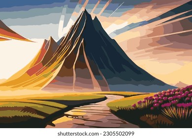 Natural landscape of mountains and hills in season filled with grass