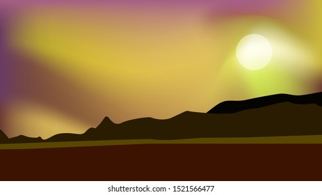 Natural landscape with mountains and sunrise sky.
Background flat design with smooth gradient color.
