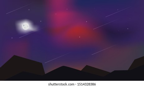 Natural landscape with night mountains. 
Background  flat design with smooth gradient color.