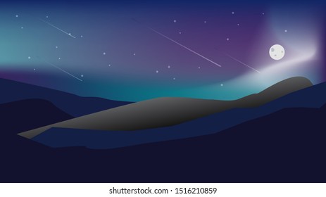 Natural landscape with night mountains. 
Background flat design with smooth gradient color.