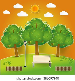 Natural landscape in pop up paper cut style. beautiful park.Environmentally friendly natural landscape.Vector 
illustration