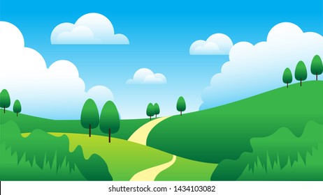 Natural landscape. Sky, cloud, tree and hill. Summer weather. EPS10 vector illustration. - Vector