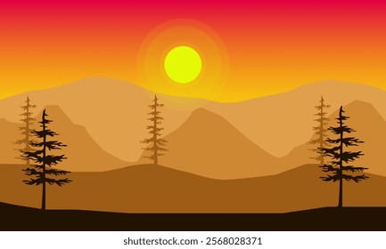Natural Landscape Sunrise with Beautiful Pine Trees