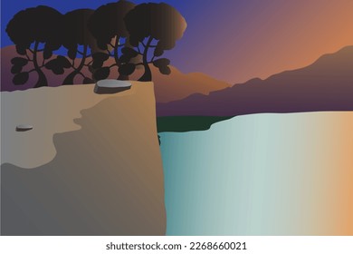 Natural landscape with sunrise mountain silhouette fit for background, postcard, etc.